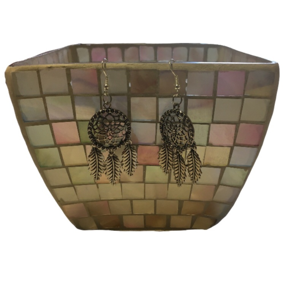 NWOT Silver Dream Catcher Feather Earrings, Hypoal - Picture 2 of 3